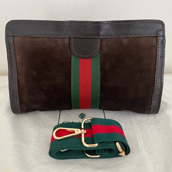 Vintage Gucci Brown Suede Sherry Line Clutch EUC,unbrand insert,strap Circa1980s - Picture 1 of 15